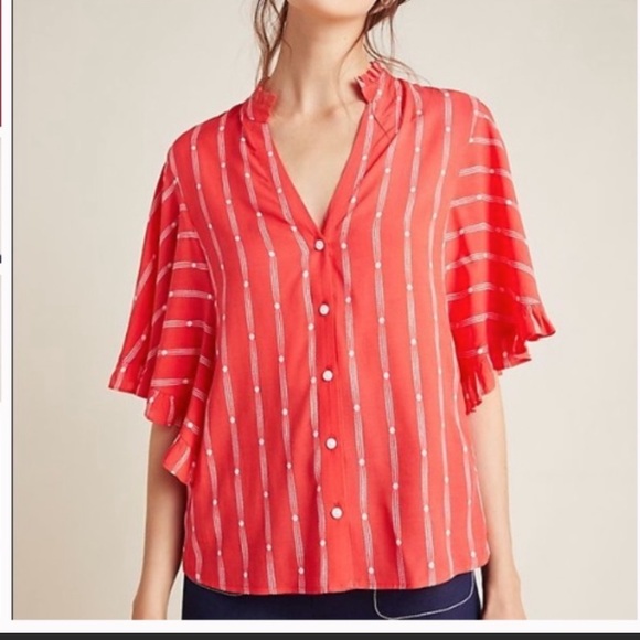 Anthropologie Aveiro flutter-sleeved buttondown - Picture 2 of 6